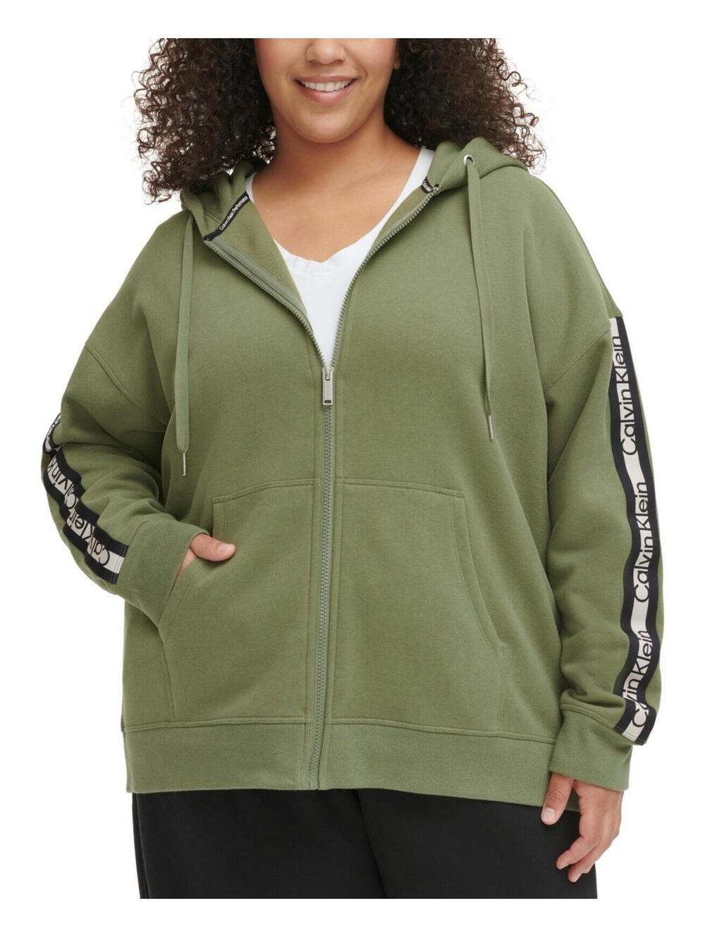 $70 Calvin Klein Performance Plus Size Logo-Stripe Hoodie - Bonsai